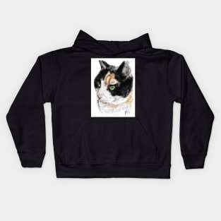 Black and white cat with green eyes Kids Hoodie